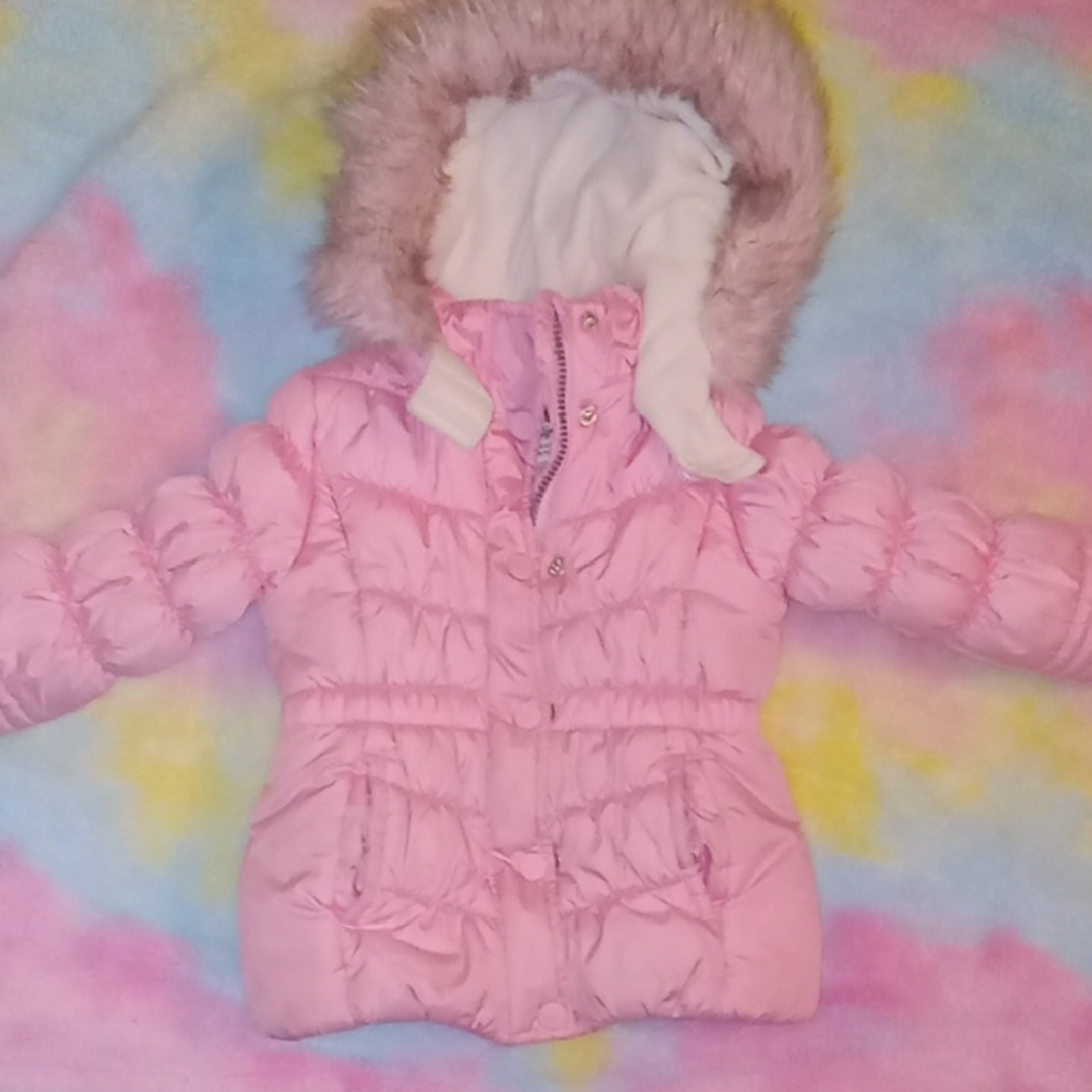 OshKosh B'gosh Pink Puffer Jacket with Faux Fur Hood